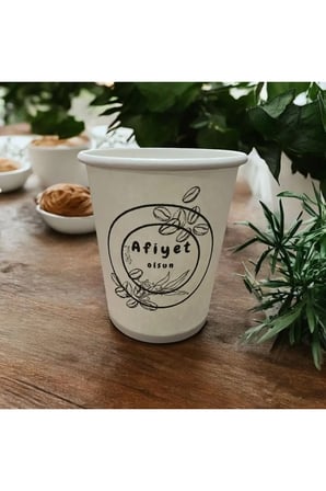 Afiyet olsun desenli yazılı Tek kullanımlık 7 Oz 100 Adet Karton Bardak