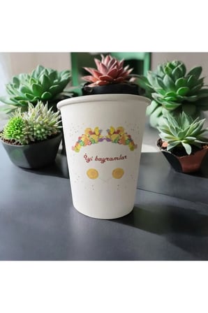 Üreticiden Ramazan-Kurban İyi Bayramlar Temalı Tek kullanımlık 7 Oz 50 Adet Karton Bardak