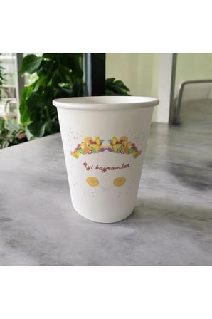 İyi Bayramlar desenli Tek kullanımlık 7 Oz Vending 100 Adet Karton Bardak