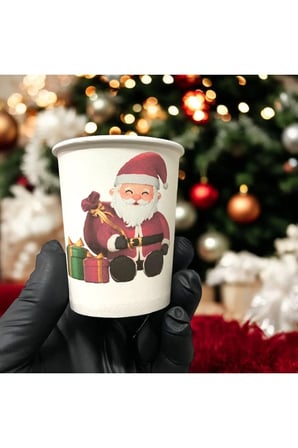2025 Merry Christmas-Yılbaşı konseptli Tek kullanımlık 7 Oz 50 Adet Karton Bardak