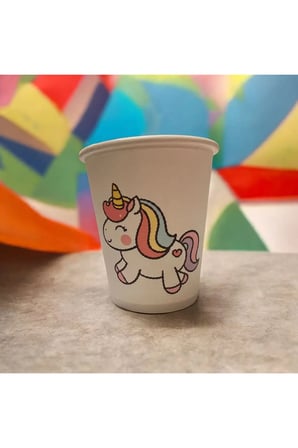 unicorn doğumgünü konseptli Tek kullanımlık 7 Oz 100 Adet Karton Bardak