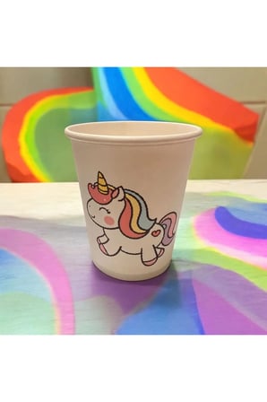 unicorn doğumgünü konseptli Tek kullanımlık 7 Oz 200 Adet Karton Bardak