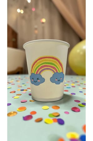 Gökkuşağı-Yaz-Unicorn Doğumgünü Parti temalı Tek kullanımlık 7 Oz 100 Adet Karton Bardak