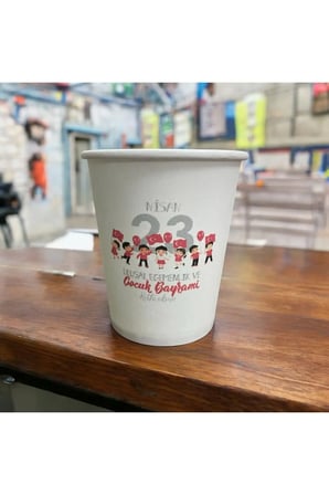 23 NİSAN-Çocuk Bayramı-Okul Etkinlik Türkiye Ayyıldız desenli 7 Oz 50 Adet Karton Bardak