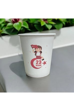 23 NİSAN-Çocuk Bayramı-Okul Etkinlik Türkiye Ayyıldız desenli 7 Oz 50 Adet Karton Bardak
