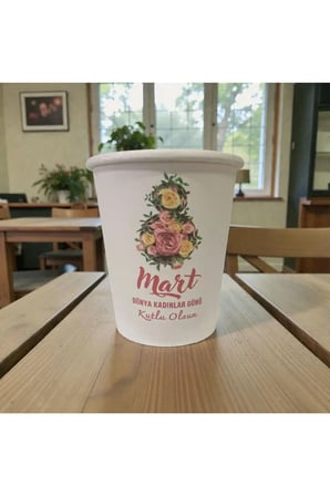 8 Mart Kadınlar Günü desenli Tek kullanımlık 7 Oz 50 Adet Üreticiden Karton Bardak