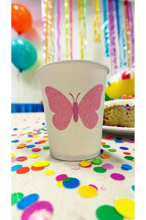 Kelebek Doğumgünü Parti Etkinlik temalı Tek kullanımlık 7 Oz 50 Adet Karton Bardak