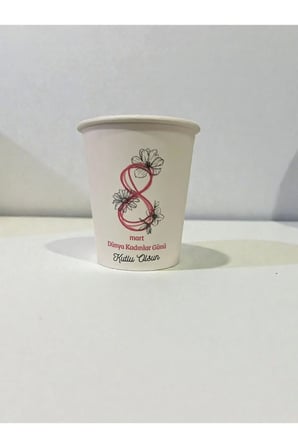 8 Mart Kadınlar Günü desenli Tek kullanımlık 7 Oz 100 Adet Üreticiden Karton Bardak