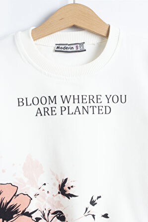 Kız Çocuk Çiçek Detaylı Bloom Where Yazılı Mevsimlik Alt-Üst Takım