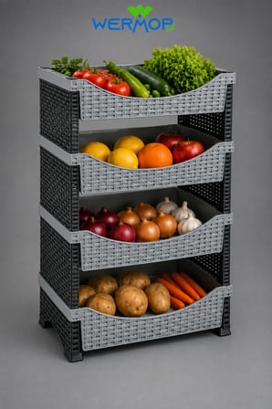 4 Katlı Rattan Görünümlü Plastik Sebzelik Bej Mutfak Organizer Raf