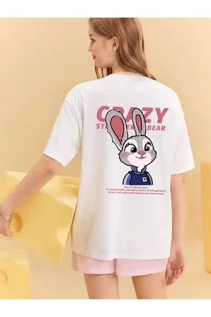 Sevgili Kombini Crazy Animal Baskılı Çift Tişört Oversize Unisex Çift Kombin Karikatür Çift Set