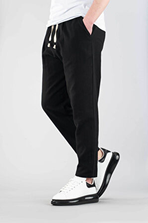 Erkek Jogger Keten Pantolon Beli Lastikli İpli Pamuklu Rahat Boyfriend Pantolon
