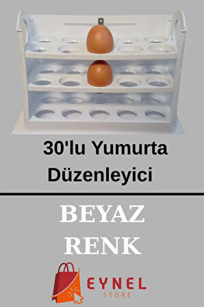 Katlı Buzdolabı Yumurta Organizeri Saklama Kabı 30 Bölmeli Raflı Yumurta Kutusu Düzenleyici (BEYAZ)