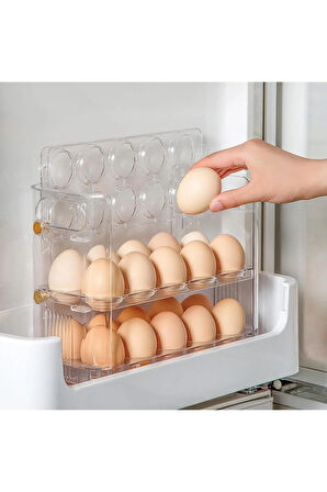 Katlı Buzdolabı Yumurta Organizeri Saklama Kabı 30 Bölmeli Raflı Yumurta Kutusu Düzenleyici (BEYAZ)