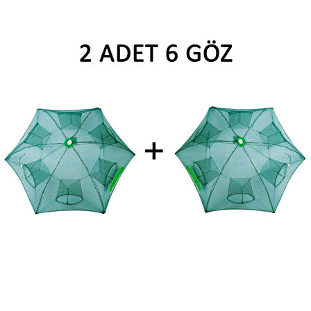  Şemsiye Balık Tuzağı 2 Adet 6 Göz Yengeç Kuş Balık Yakalama Tuzağı