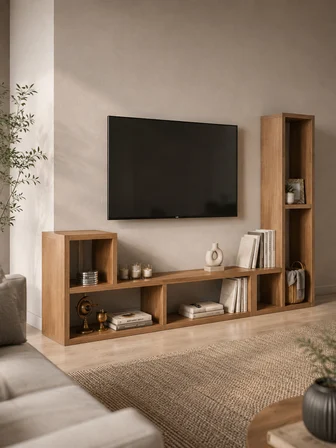 OSLO Ceviz İkili Modüler Çok Amaçlı Dikey Raf Ünitesi | TV Ünitesi | Kitaplık | Konsol | Dekoratif Düzenleyici |  Dresuar | Çiçeklik