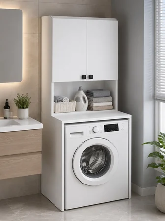 SUSA Çamaşır Makinesi Üst Dolabı | Çok Amaçlı Banyo ve Çamaşır Odası Düzenleyici | Raflı Kapaklı Depolama Dolabı