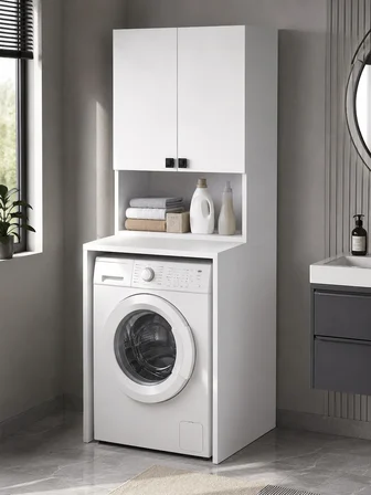SUSA Çamaşır Makinesi Üst Dolabı | Çok Amaçlı Banyo ve Çamaşır Odası Düzenleyici | Raflı Kapaklı Depolama Dolabı
