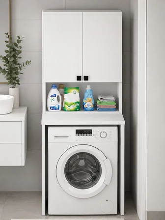 SUSA Çamaşır Makinesi Üst Dolabı | Çok Amaçlı Banyo ve Çamaşır Odası Düzenleyici | Raflı Kapaklı Depolama Dolabı