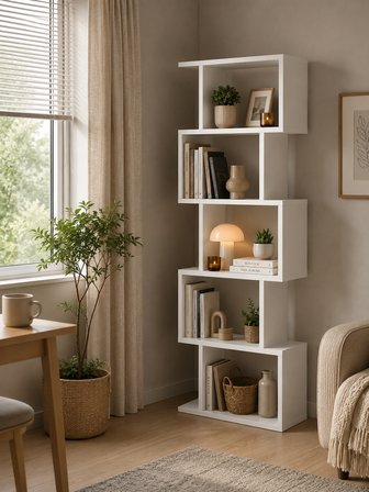Sheila Concept Tulsa Dekoratif Kitaplık Beyaz 5 Raflı Modern Raf Ünitesi