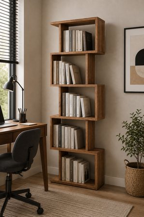 Sheila Concept Tulsa 5 Raflı Dekoratif Raf Ceviz 160 cm Modern Kitaplık