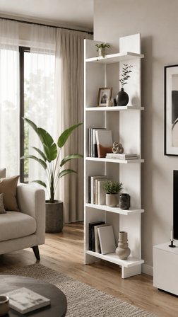 Sheila Concept Andes Dekoratif Kitaplık ve Çok Amaçlı Raf Beyaz 5 Raflı