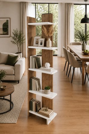 Sheila Concept Andes 5 Raflı Dekoratif Kitaplık Çok Amaçlı Raf 147 cm Beyaz Ceviz