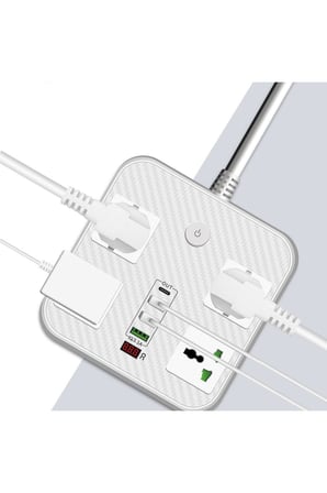 8in1 Priz Dönüştürücü 3000W Süper Hızlı Şarj İngiliz - Türk Priz Usb PD Giriş Akım ve Çocuk Koruma Ateşe Dayanıklı