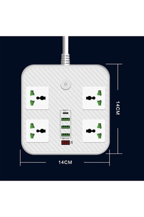 8in1 Priz Dönüştürücü 3000W Süper Hızlı Şarj İngiliz - Türk Priz Usb PD Giriş Akım ve Çocuk Koruma Ateşe Dayanıklı
