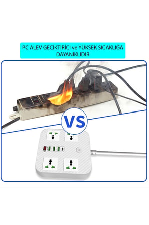 8in1 Priz Dönüştürücü 3000W Süper Hızlı Şarj İngiliz - Türk Priz Usb PD Giriş Akım ve Çocuk Koruma Ateşe Dayanıklı