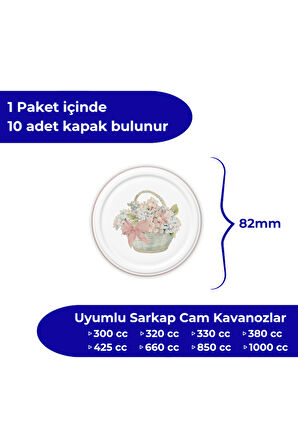 Hijyenik Paketli 10 adet Kavanoz Kapağı – Pembe Buket – 82 mm