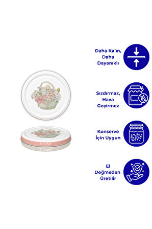 Hijyenik Paketli 10 adet Kavanoz Kapağı – Pembe Buket – 82 mm