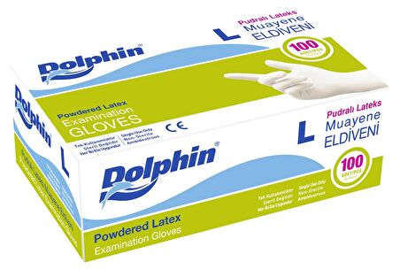 Dolphin Tek Kullanımlık Lateks Beyaz Pudralı Large ( L ) Muayne Eldiveni - 5 Adet 100'lü Paket