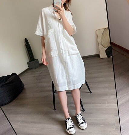 Günlük Cep Detaylı Salaş Kadın Elbise