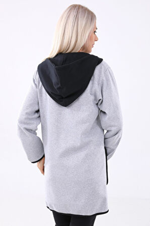 Sezonluk Kapüşonlu Cepli Kadın Uzun Ceket