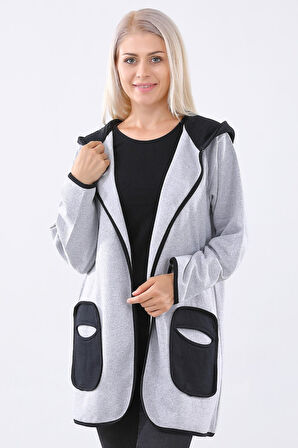 Sezonluk Kapüşonlu Cepli Kadın Uzun Ceket