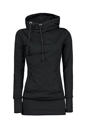 Günlük Asimetrik Kesim Cepli Uzun Kadın Sweatshirt