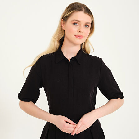 Keten Günlük Yazlık Ofis Kadın Elbisesi