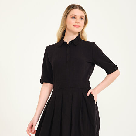 Keten Günlük Yazlık Ofis Kadın Elbisesi