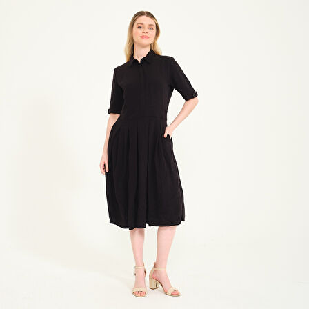 Keten Günlük Yazlık Ofis Kadın Elbisesi