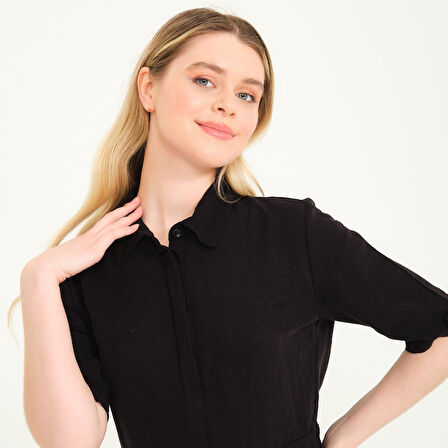 Keten Günlük Yazlık Ofis Kadın Elbisesi