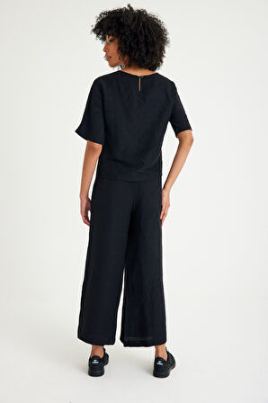 Keten Günlük Rahat Beli Lastikli Kadın İkili Takım Alt Üst