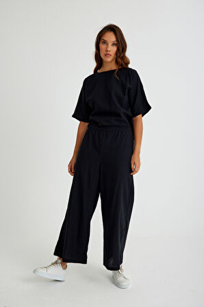 Keten Günlük Rahat Beli Lastikli Kadın İkili Takım Alt Üst