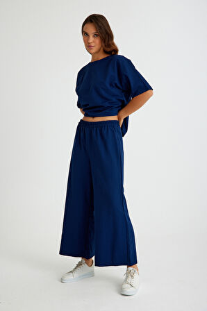 Keten Günlük Rahat Beli Lastikli Kadın İkili Takım Alt Üst