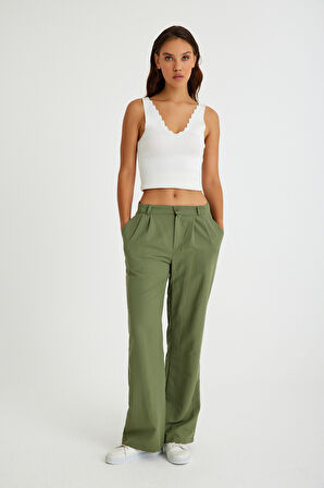 Keten Günlük Pantolon Düğmeli