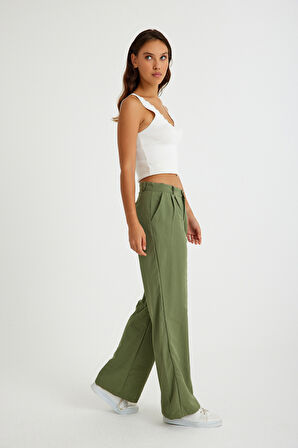 Keten Günlük Pantolon Düğmeli