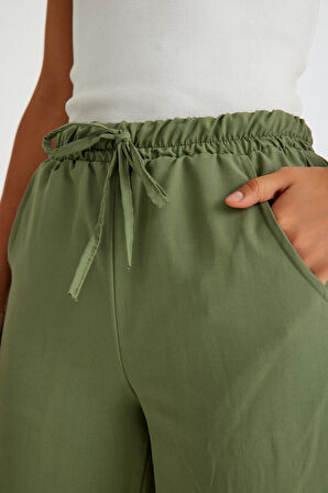 Keten Günlük Pantolon Beli Lastikli Bağcıklı