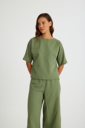 Keten Günlük Rahat Beli Lastikli Kadın İkili Takım Alt Üst