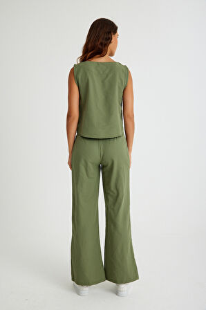 Keten Günlük Rahat  Kolsuz  Alt Üst Kadın Takım