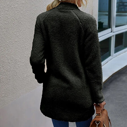 Peluş Uzun Kollu Kışlık Kadın Fermuarlı Astarlı Tüylü Ceket